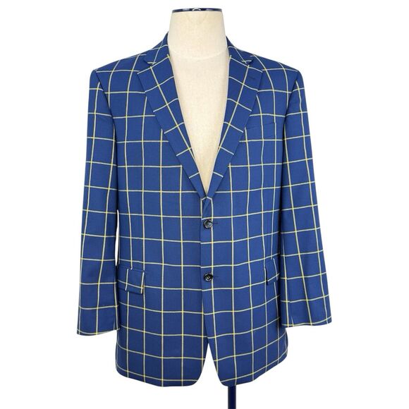 Paul Fredrick Wool Blazer Sport Coat Mens Size 43R Blue Plaid Jacket - Picture 2 of 16